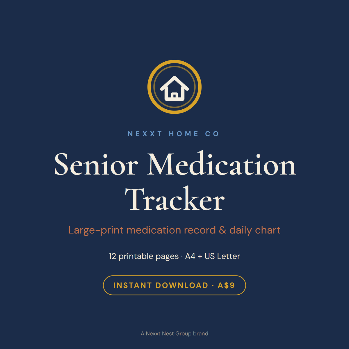 Senior Medication Tracker printable cover, the large-print daily pill chart and medication list described in this guide