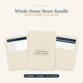 Whole Home Reset Bundle showing five printable home planners including cleaning schedule, pantry tracker and home binder pages