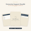 Dementia Support Bundle showing four large print printable planners for dementia care at home
