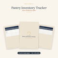 Pantry Inventory Tracker printable pages showing kitchen stock lists, expiry date columns and shopping list sheets