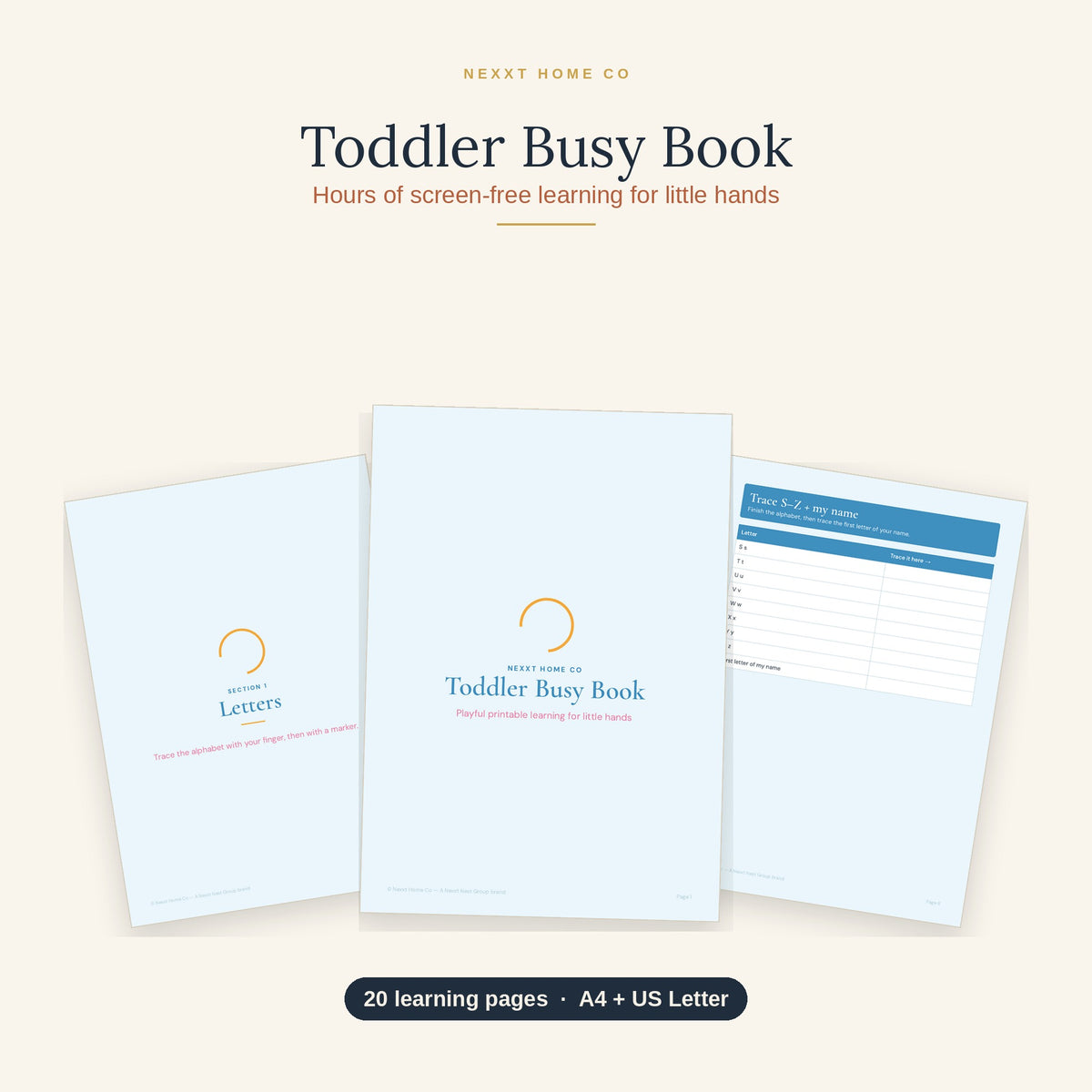 Toddler Busy Book printable activity pages for early learning at home