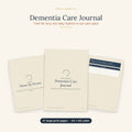 Dementia Care Journal printable showing a large print daily log for mood, meals, sleep and life story notes