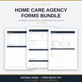 Home Care Agency Forms Bundle - 26 editable documents for a small home care service, shown as three printed forms