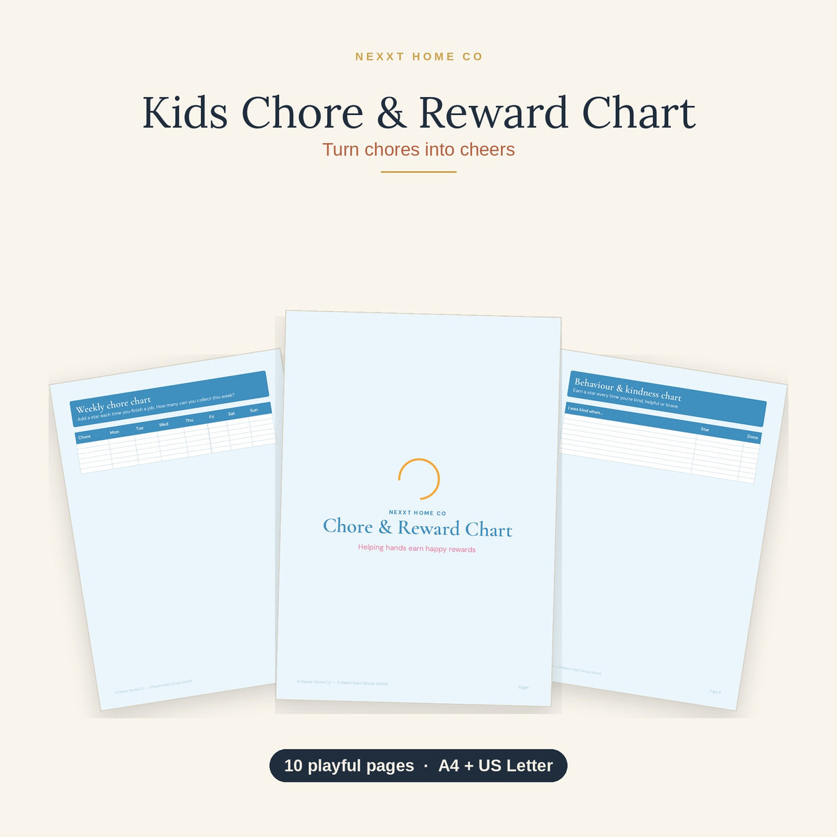 Kids Chore and Reward Chart printable showing a weekly routine tracker and sticker reward grid