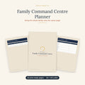 Family Command Centre Planner printable pages showing weekly family schedule, chore chart and meal plan sheets