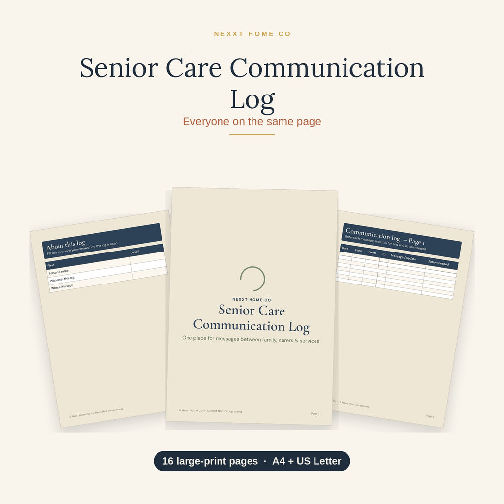 Senior Care Communication Log printable for recording calls and conversations with doctors, carers and family