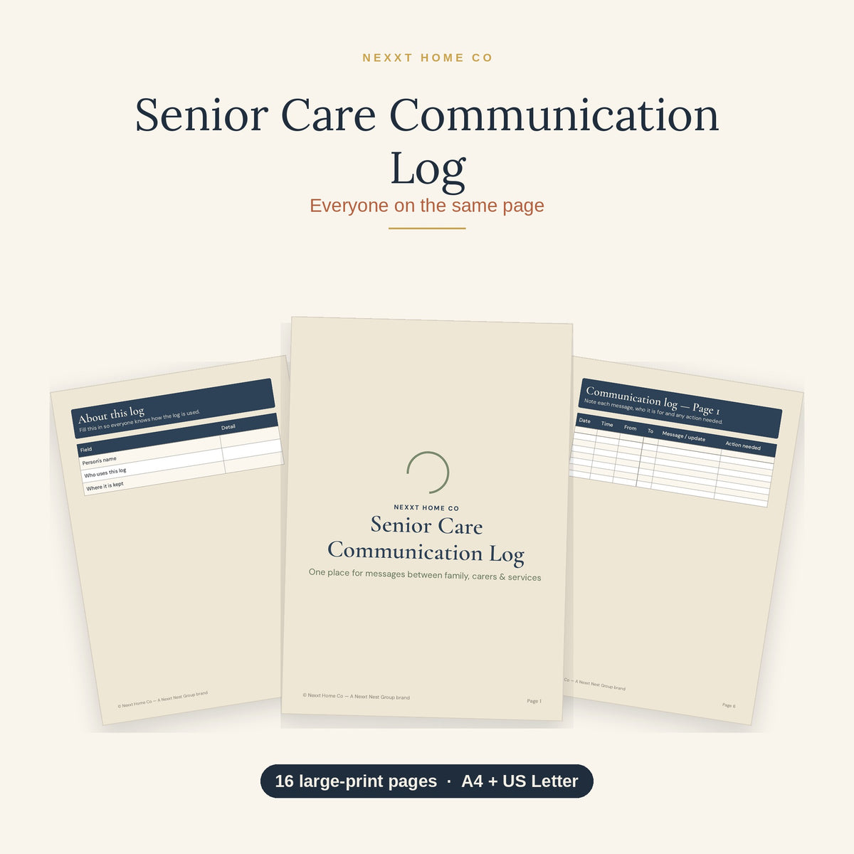 Senior Care Communication Log printable for recording calls and conversations with doctors, carers and family