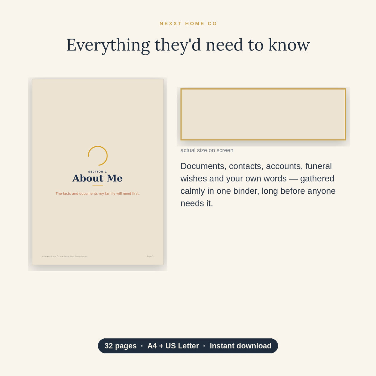 Inside detail — clear, easy-to-complete pages from the end of life planner
