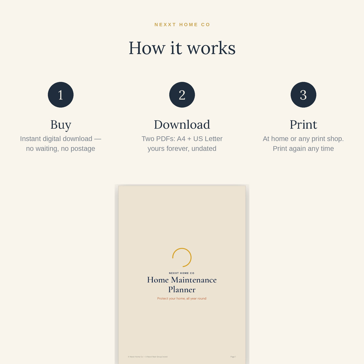 How it works - buy, download and print the Home Maintenance Planner at home in A4 or US Letter