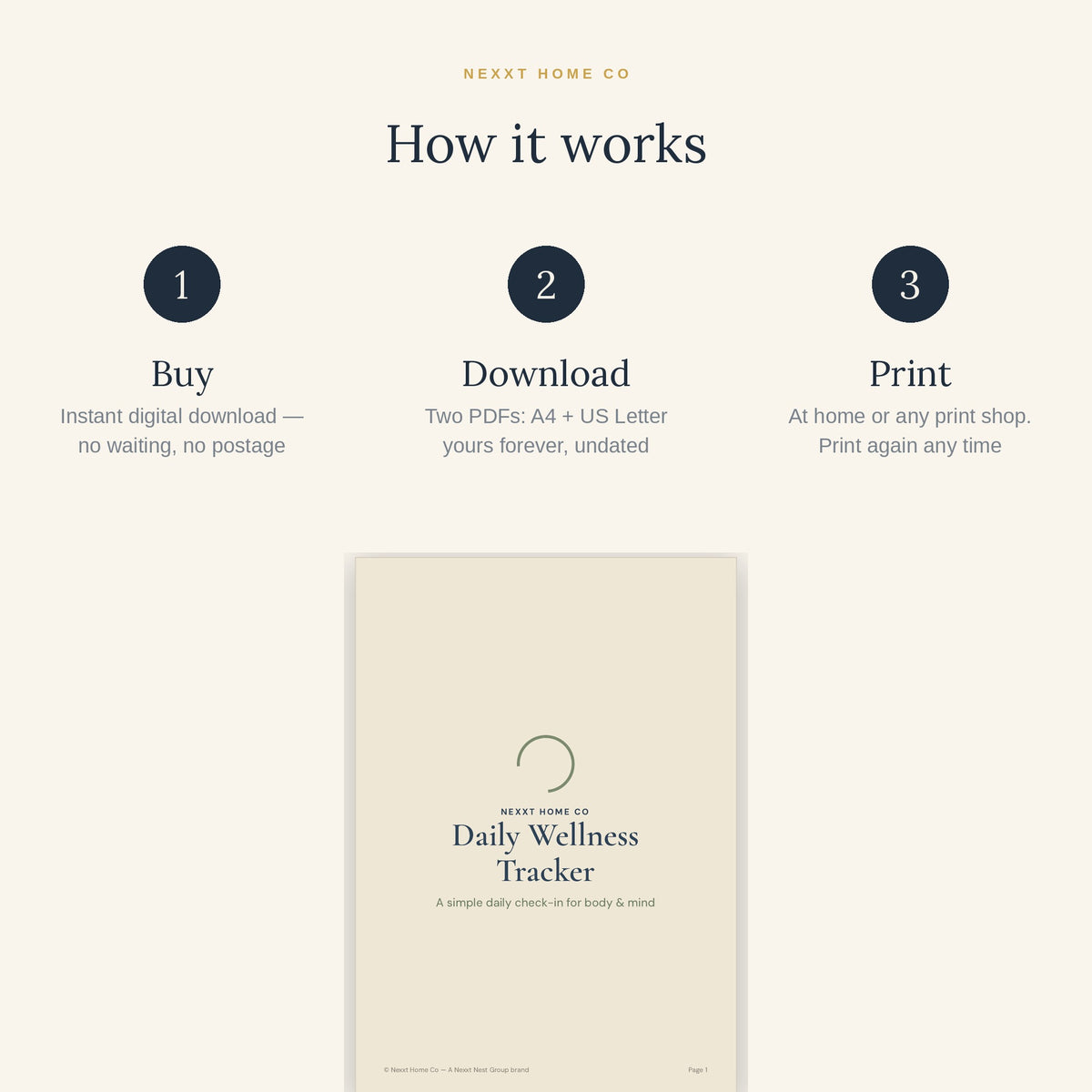 How it works - buy, download and print the Daily Wellness Tracker at home in A4 or US Letter