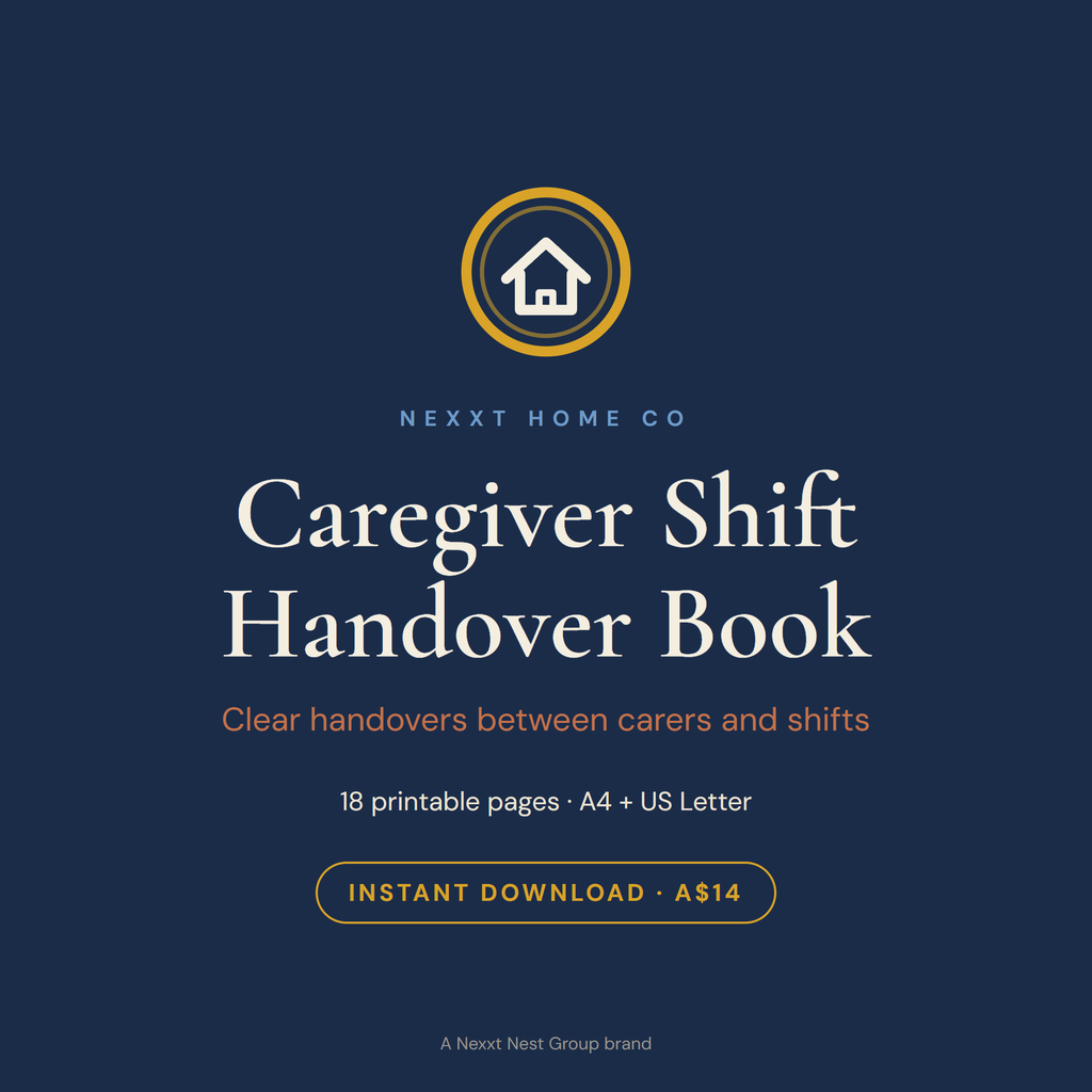 Caregiver Shift Handover Book cover — clear handovers between carers and shifts