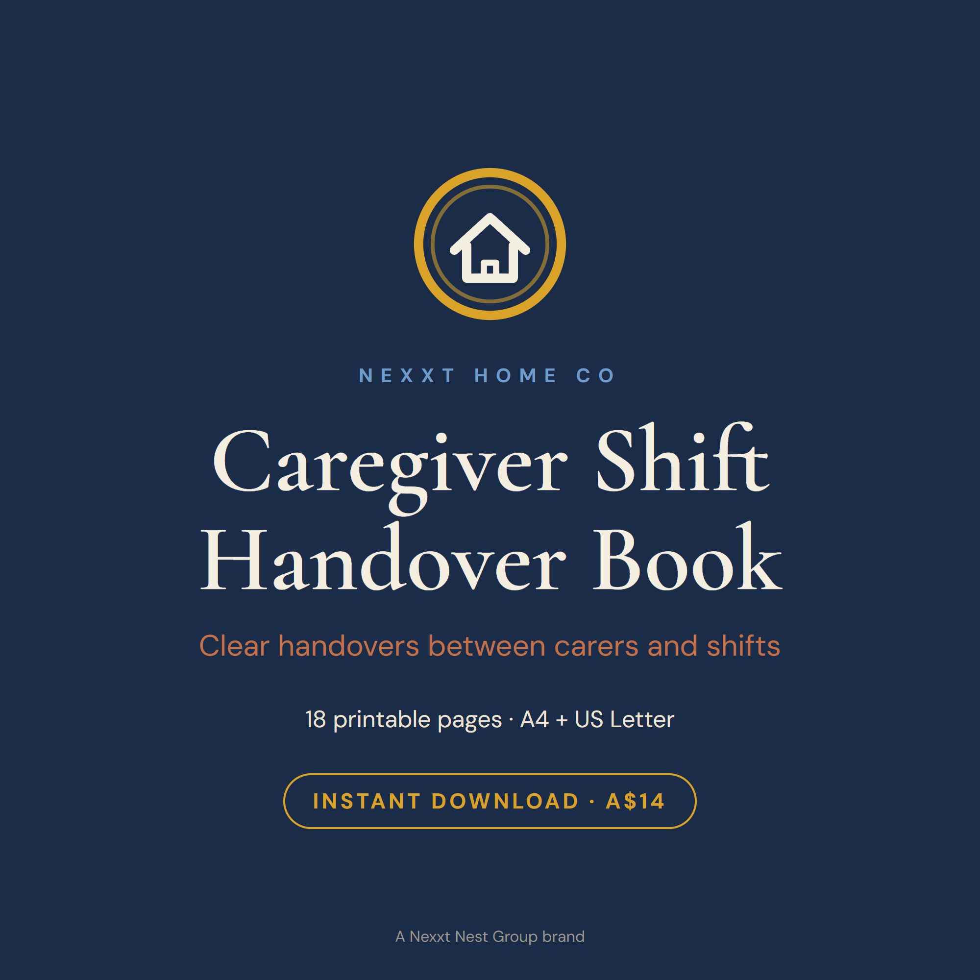 Caregiver Shift Handover Book cover — clear handovers between carers and shifts
