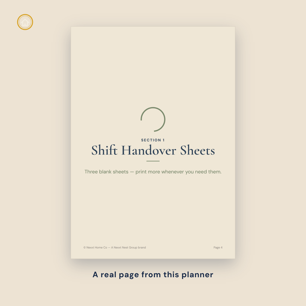 Caregiver Shift Handover Book page preview — additional handover details