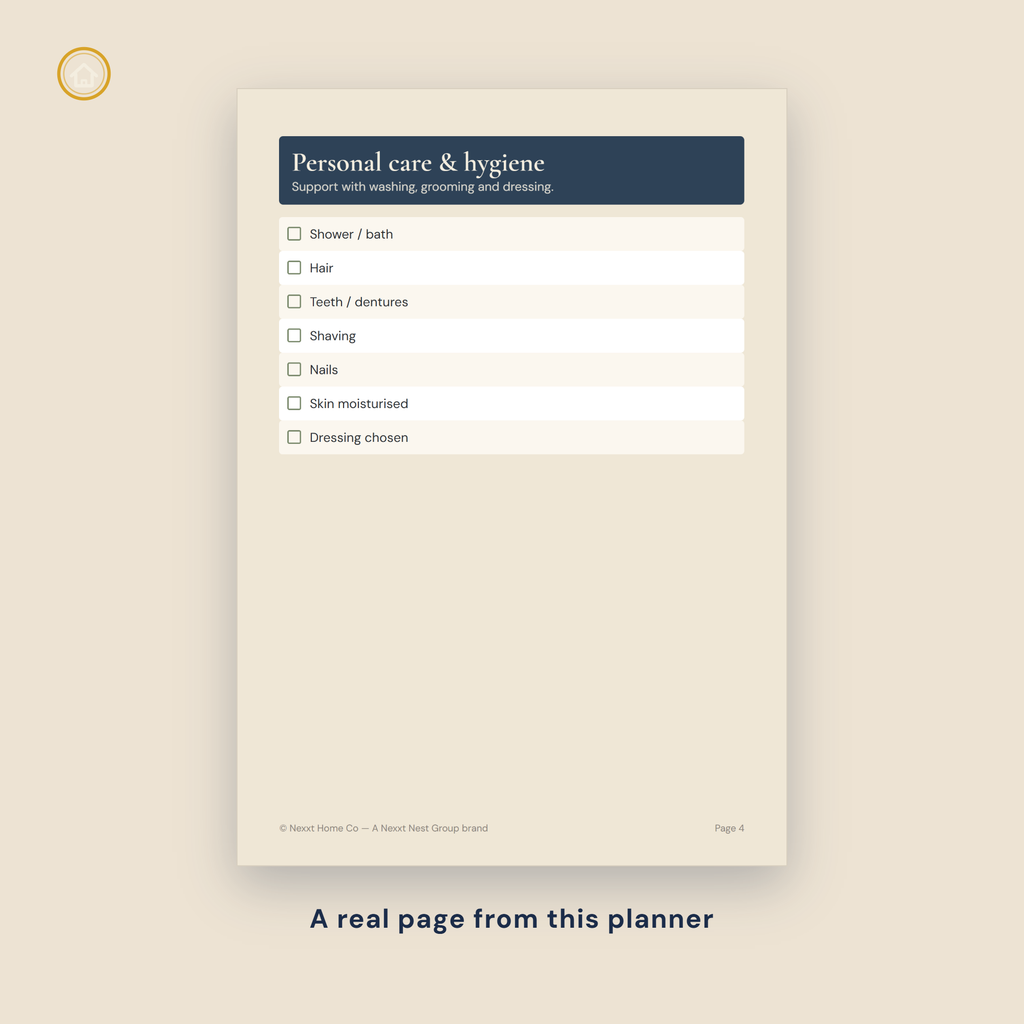 Daily Living Assistance Checklist tick grid preview