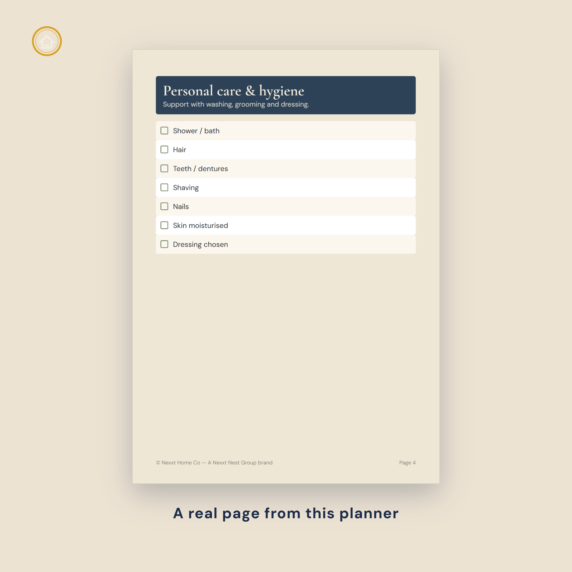 Daily Living Assistance Checklist tick grid preview