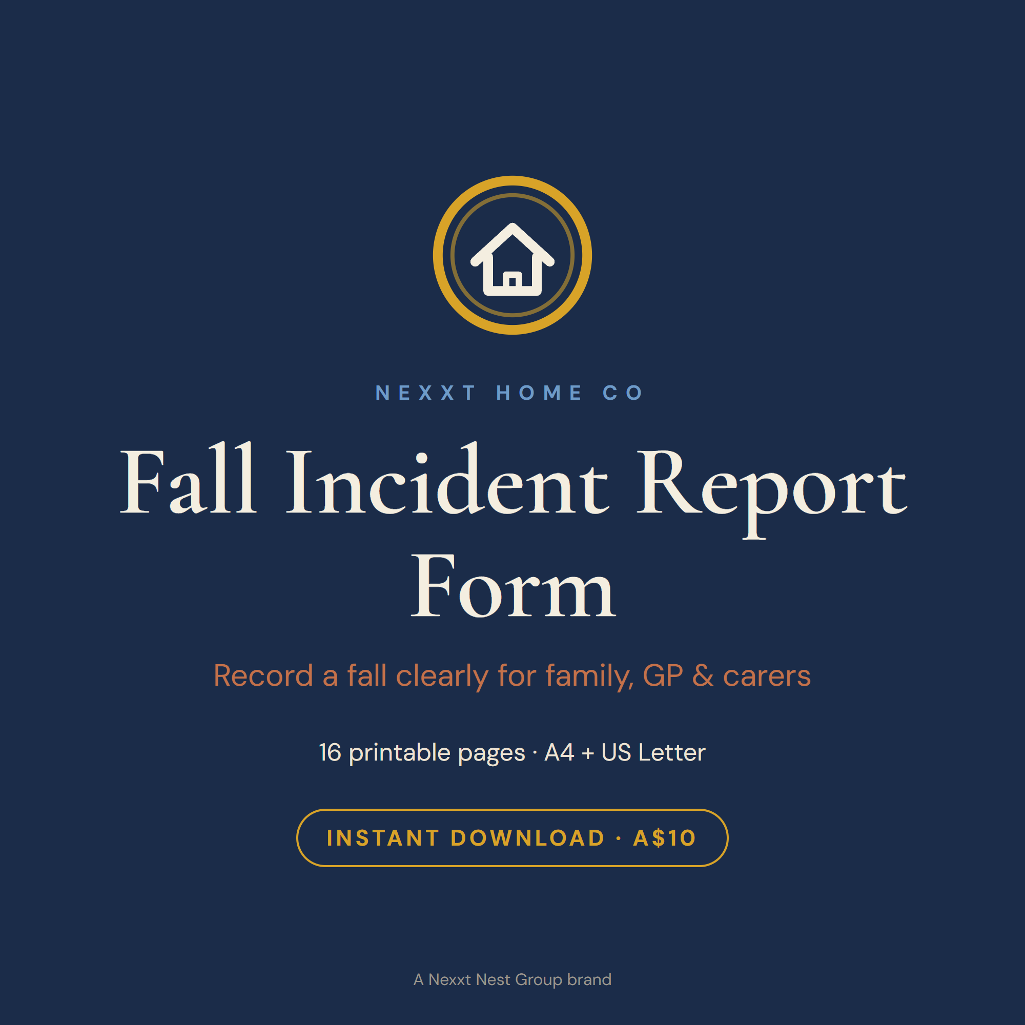 Fall Incident Report Form cover — large-print senior fall record printable