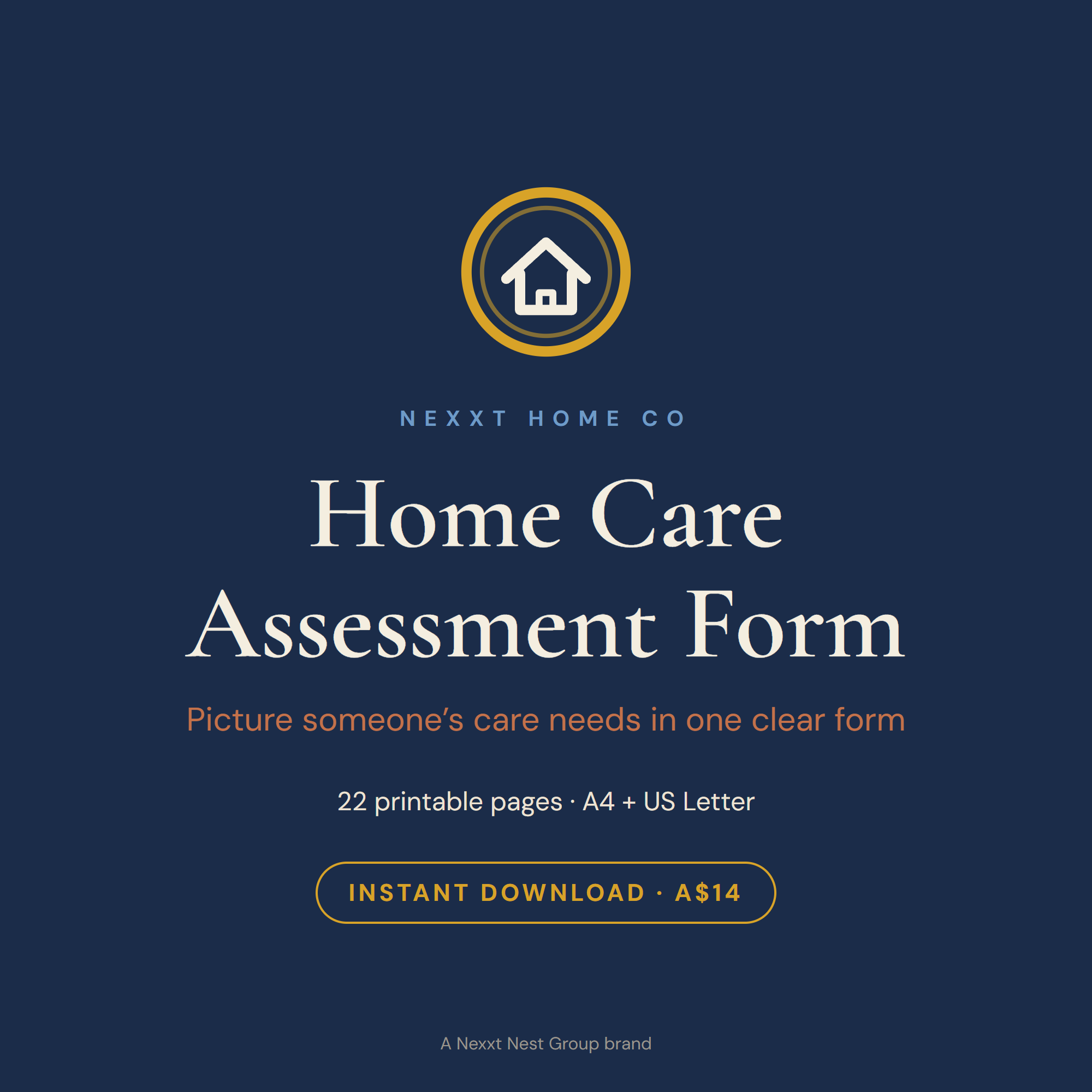Home Care Assessment Form printable cover - large-print aged care needs organiser