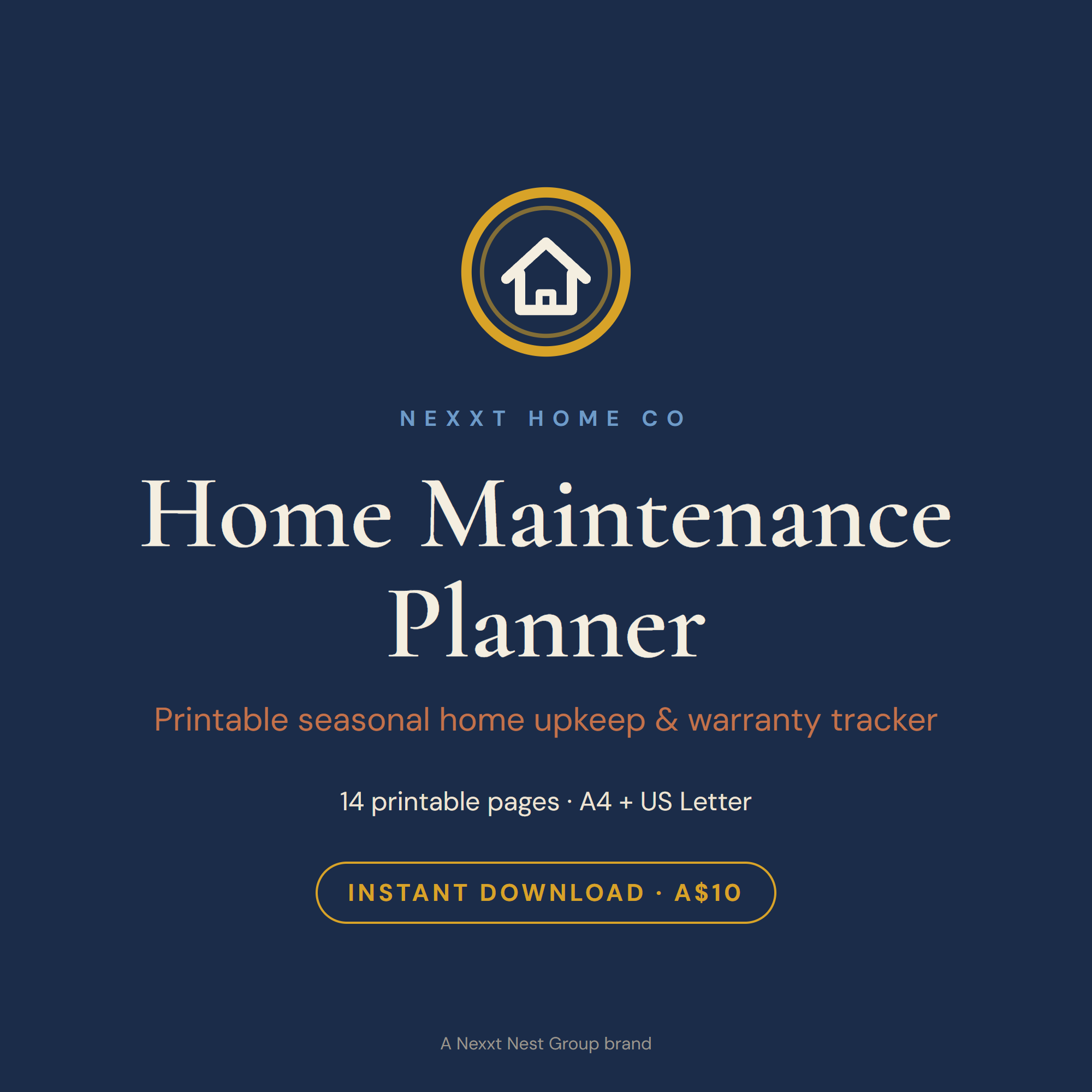 Home Maintenance Planner printable cover — seasonal home upkeep and repair tracker