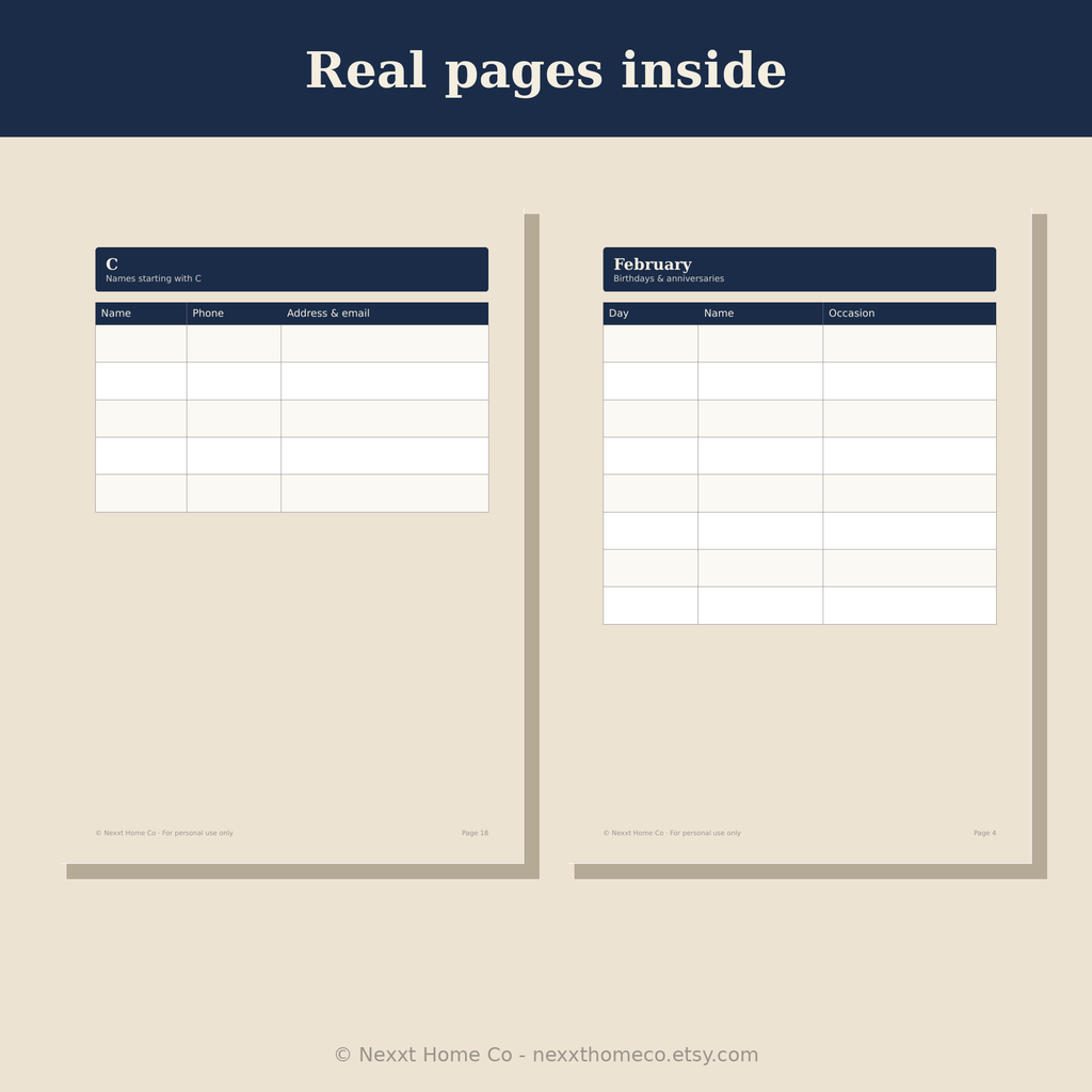 Real pages inside the large print address book