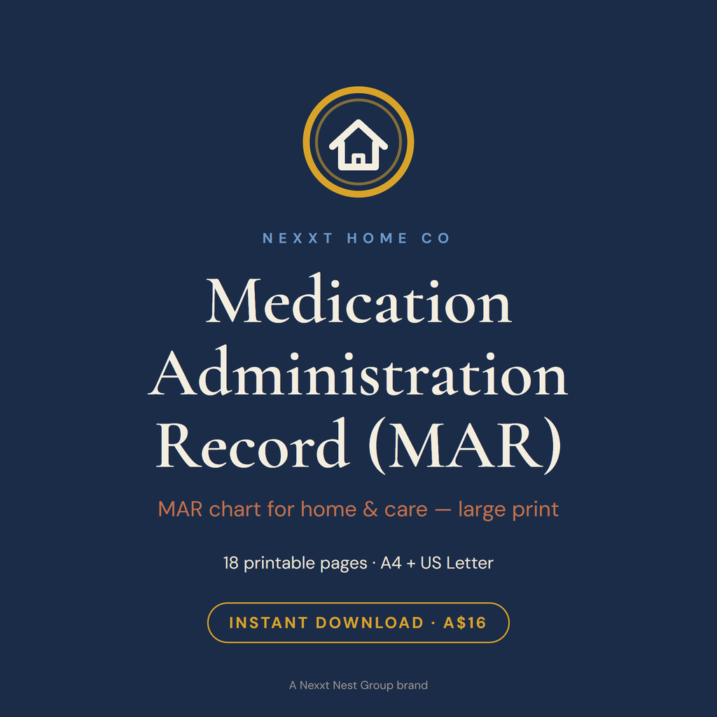 Medication Administration Record MAR chart cover — large print printable for home and care