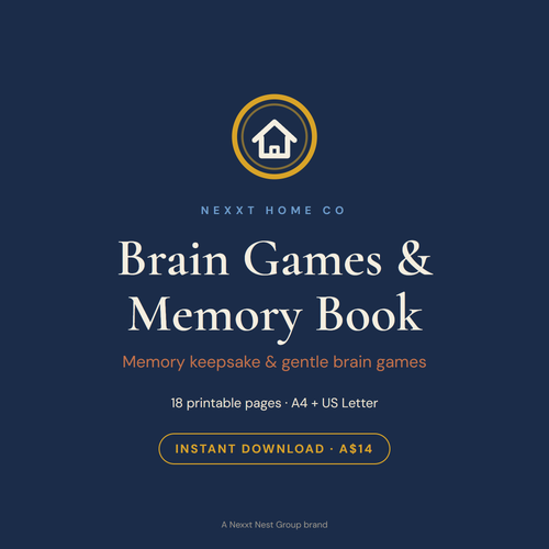 Senior Memory Book and Brain Games printable cover — life-story and reminiscence activities