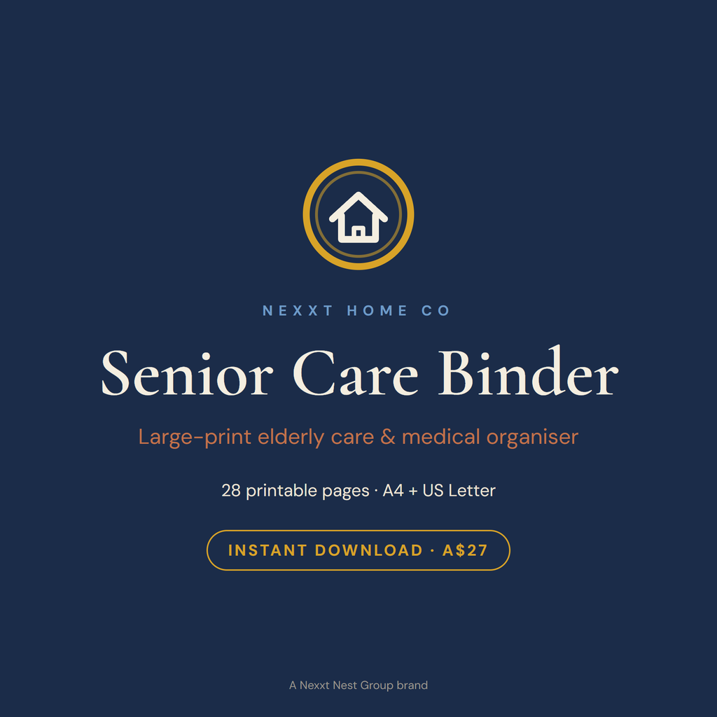 Senior Care Binder printable cover — large-print aged care organiser for an ageing parent