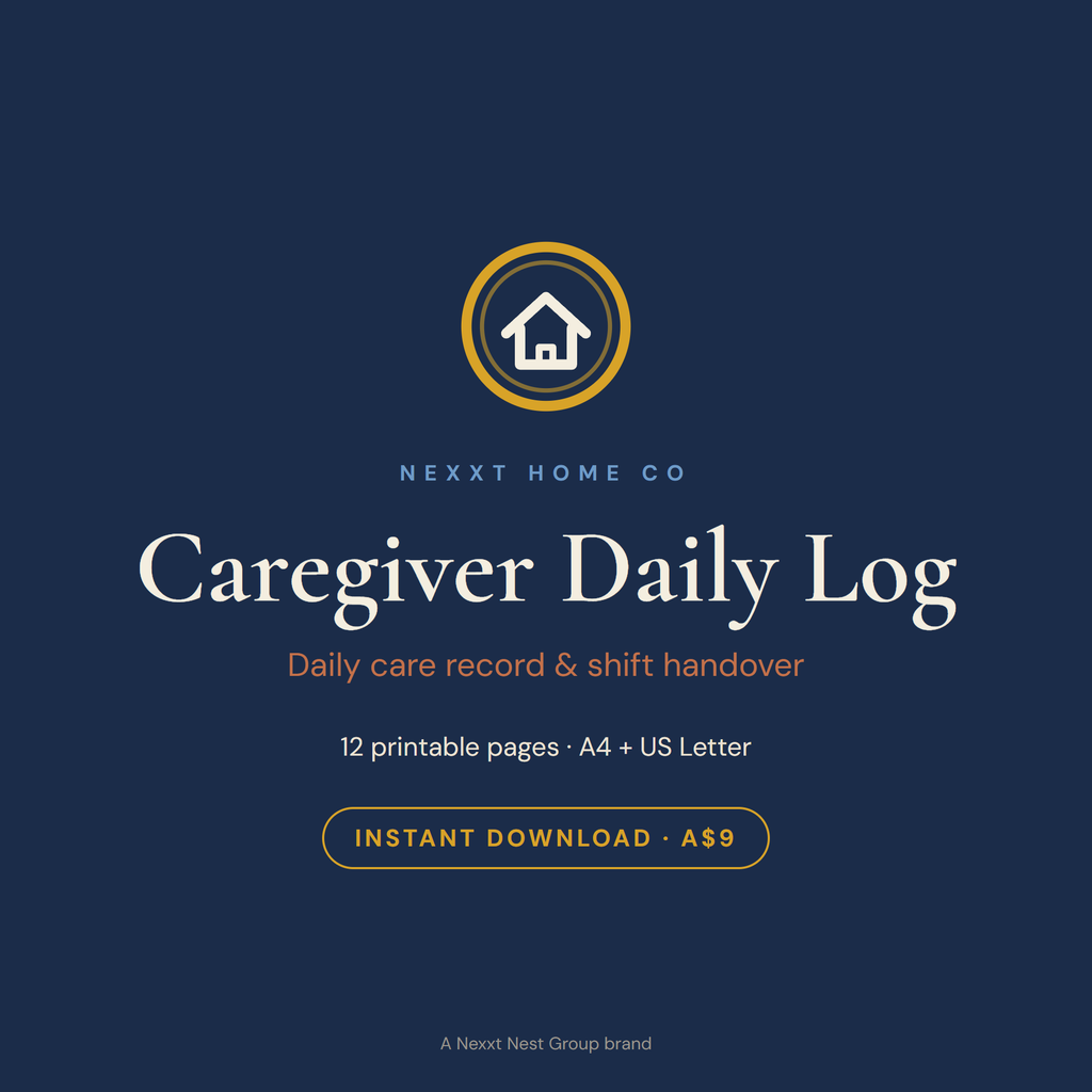 Caregiver Daily Log printable cover — large-print daily care and shift handover sheet