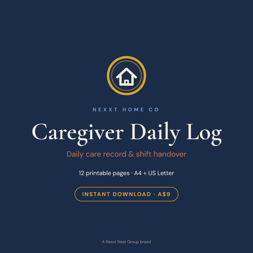Caregiver Daily Log printable cover — large-print daily care and shift handover sheet