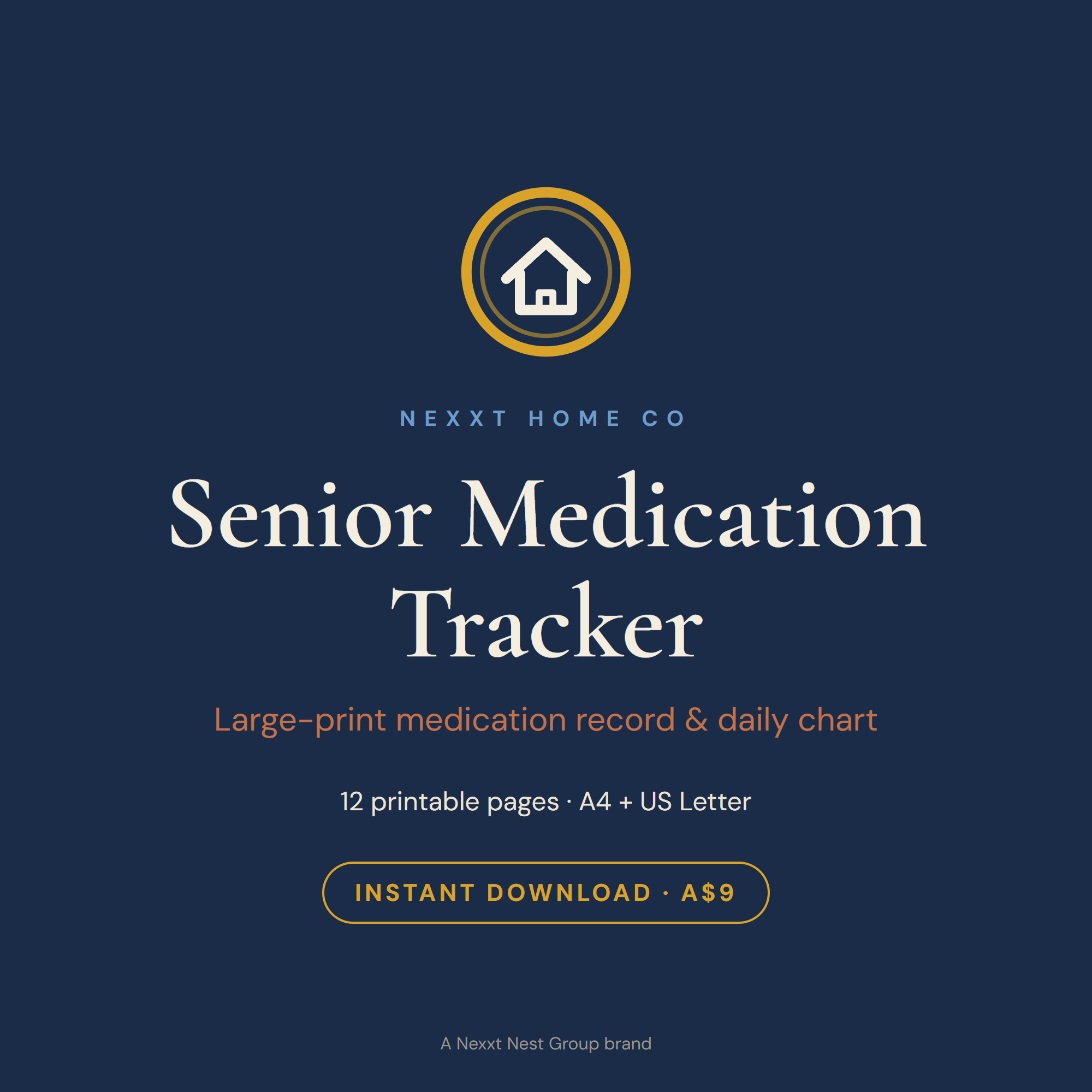 Senior Medication Tracker printable cover — large-print daily pill chart and medication list