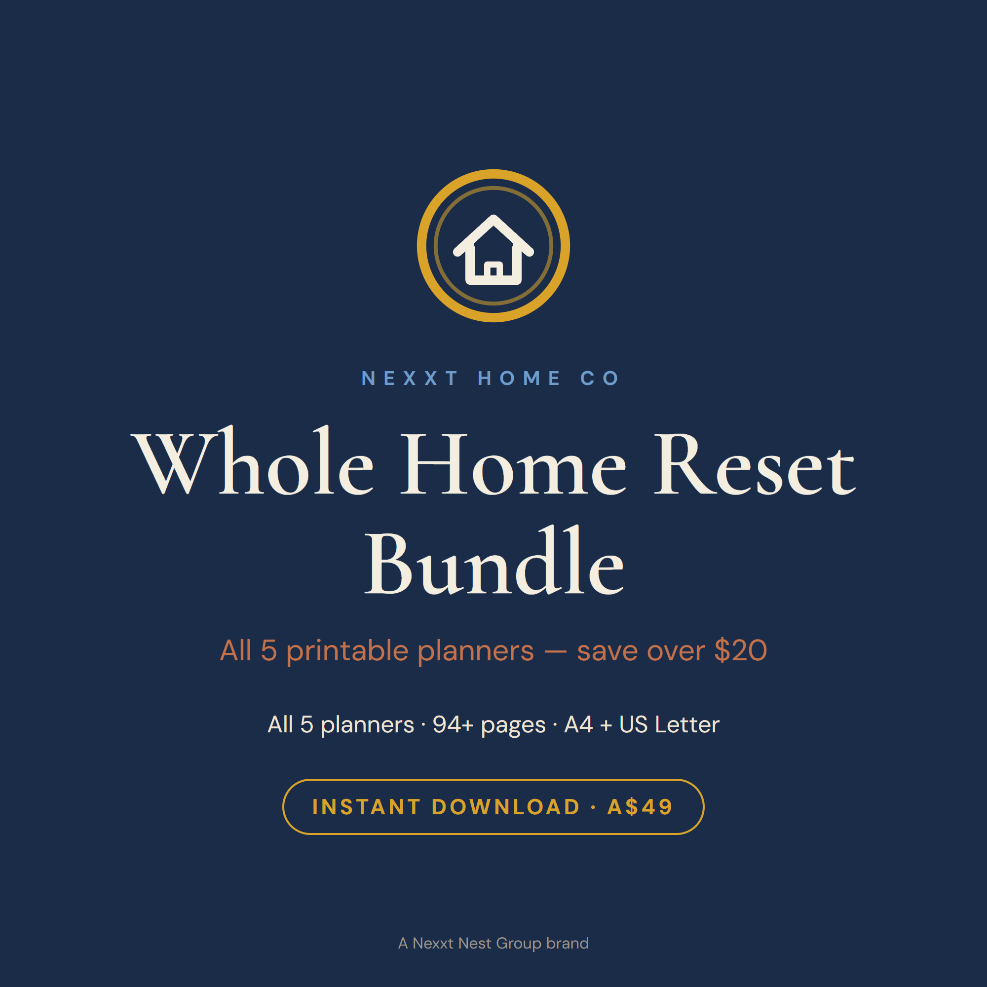 Whole Home Reset Bundle printable cover — five home organisation planners in one kit